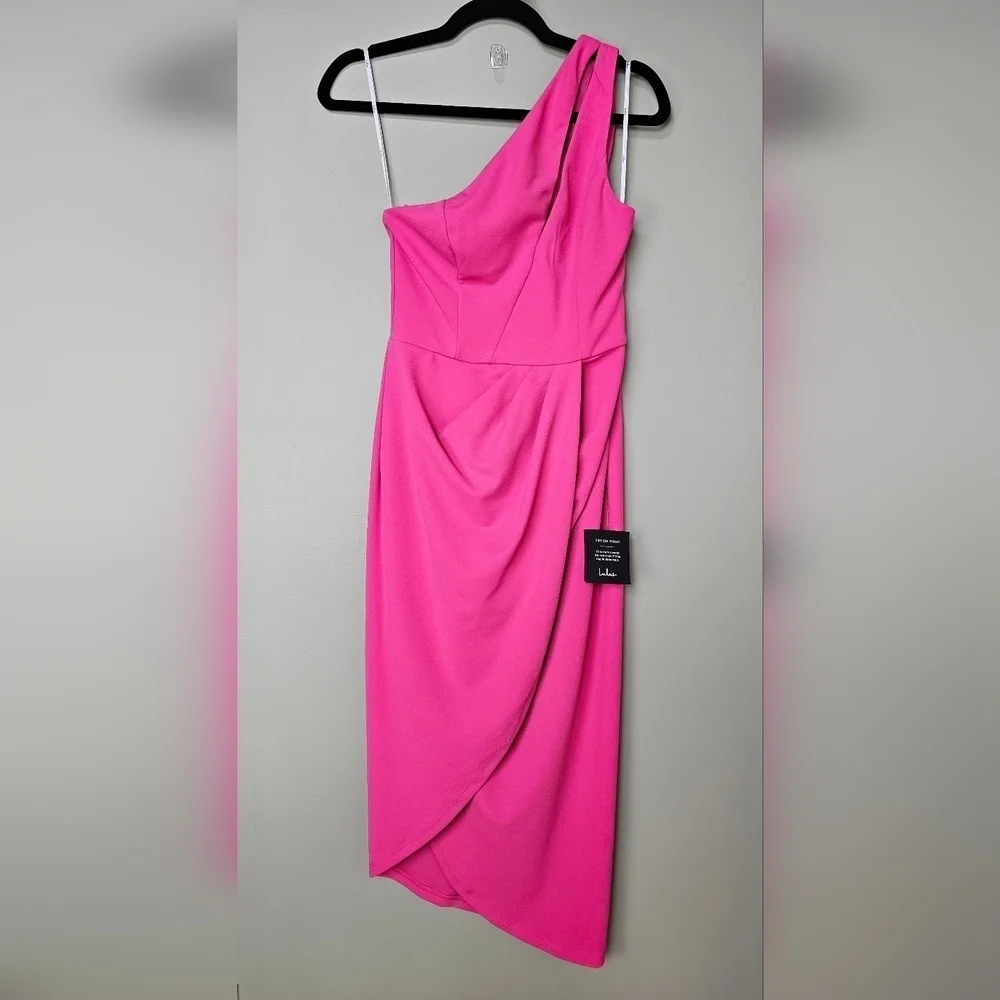 Lulus So Flirty Hot Pink One-Shoulder Cutout Asymmetrical Dress Womens